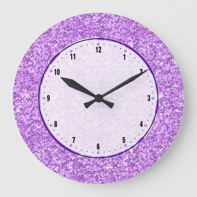 Lavendel Lila Glitzer Große Wanduhr (Vorderseite)