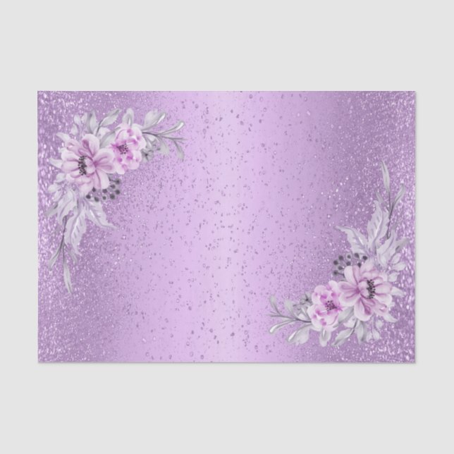 Lavendel Lila Glitzer mit floralen Blume Seidenpapier (Vorderseite)
