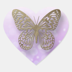 Lavendel Lila Goldschmetterlingskleber Herz-Aufkleber