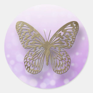 Lavendel Lila Goldschmetterlingskleber Runder Aufkleber