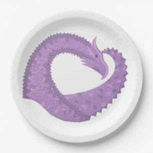 Lavendel lila Herzdrache auf Weiß Pappteller