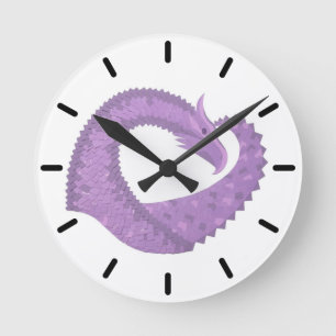 Lavendel lila Herzdrache auf Weiß Runde Wanduhr