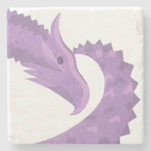 Lavendel lila Herzdrache auf Weiß Steinuntersetzer