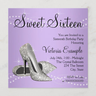 Lavendel Lila High Heels Sweet 16 Party Einladung