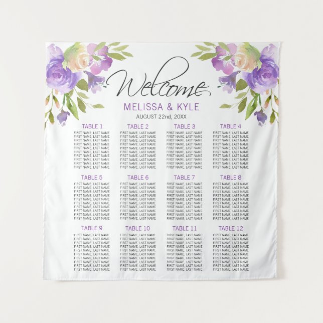 Lavendel Lila Hochzeitskarte Willkommen Wandteppich (Vorderseite)