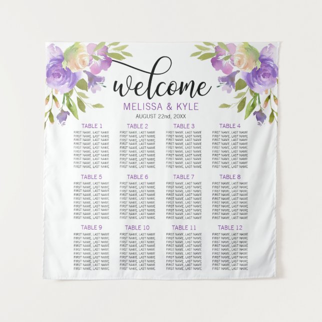 Lavendel Lila Hochzeitskarte Willkommen Wandteppich (Vorderseite)