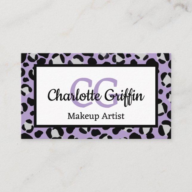 Lavendel Lila Leopard Print Lash & Makeup Artist Visitenkarte (Vorderseite)