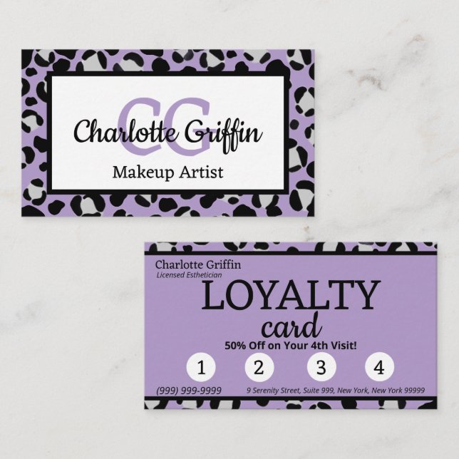 Lavendel Lila Leopard Print Lash Makeuty Visitenkarte (Vorne/Hinten)