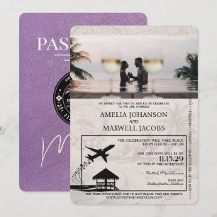 Lavendel Lila Malediven Reisepass Hochzeit Einladung
