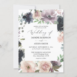 Lavendel Lila, Marine, Rosa Blütenhochzeit Einladung