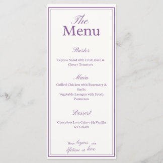 Lavendel-Lila-Menükarte, Hochzeiten, Dinnerparty Menükarte