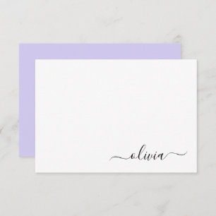 Lavendel Lila Modern Script Girly Monogram Name Dankeskarte