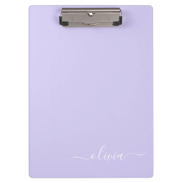 Lavendel Lila Modern Script Girly Monogram Name Klemmbrett (Vorderseite)