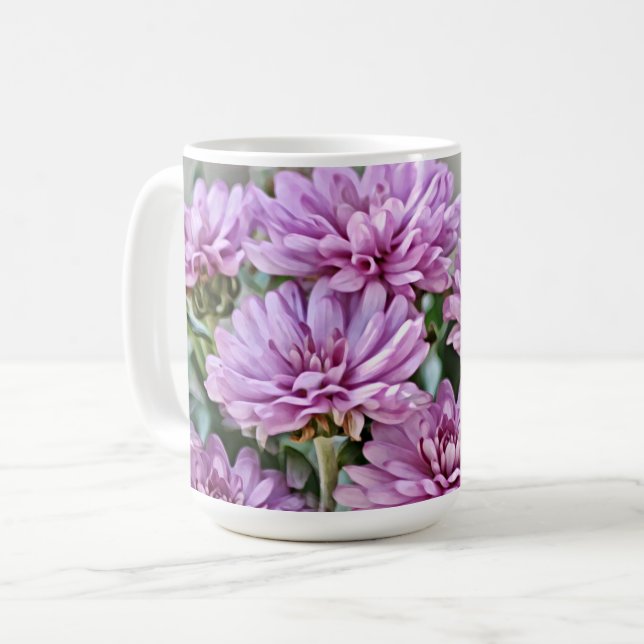 Lavendel Lila Mum Blume Art Tasse Cup (Vorderseite Links)