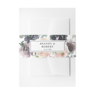 Lavendel Lila, Navy Blue & Blush Pink Floral 1 Einladungsbanderole