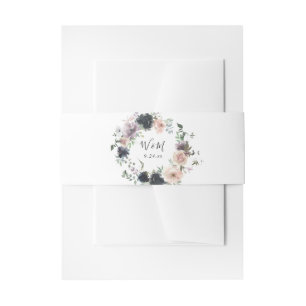 Lavendel Lila, Navy Blue, Blush Pink Floral 2 Einladungsbanderole