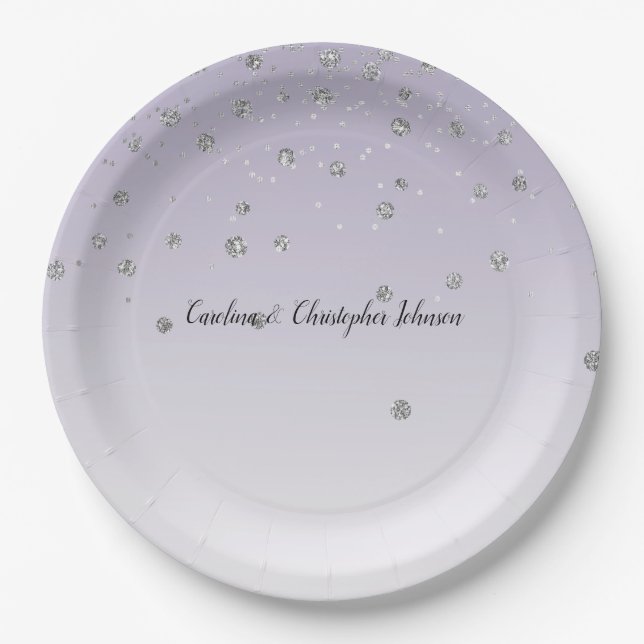 Lavendel Lila Ombre Silver Confetti Sparkasse Pappteller (Vorderseite)