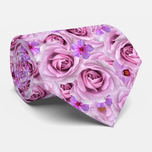 Lavendel Lila Oversible Blume Collage Krawatte (Gerollt)