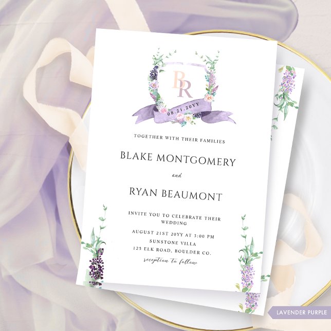 Lavendel, Lila, Pastellfloral Monogram Wedding Einladung (Von Creator hochgeladen)
