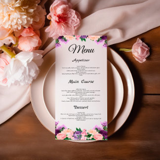 Lavendel Lila Peach Pink Floral Wedding Menu Menükarte