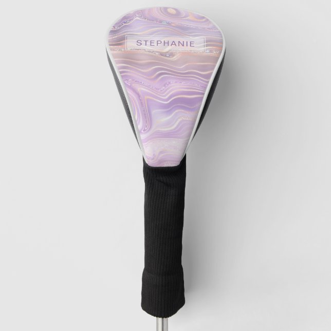 Lavendel Lila Personalisierte Marmorschicht Golf Headcover (Vorderseite)