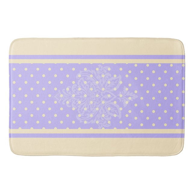 Lavendel lila Polka-Punkte und gelbe Badematte (Vorderseite)