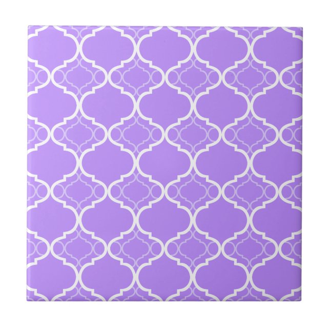 Lavendel lila Quatrefoil geometrisches Muster Fliese (Vorderseite)