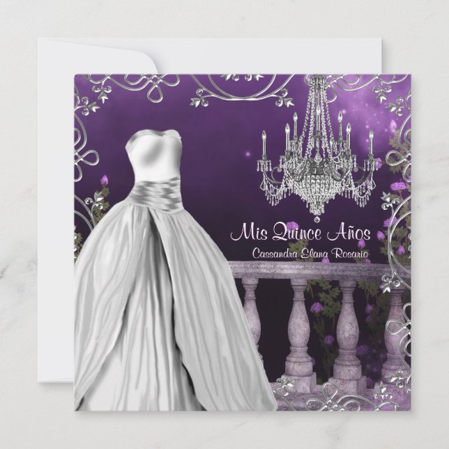 Lavendel Lila Rose Kronier Quinceanera Einladung (Vorderseite)