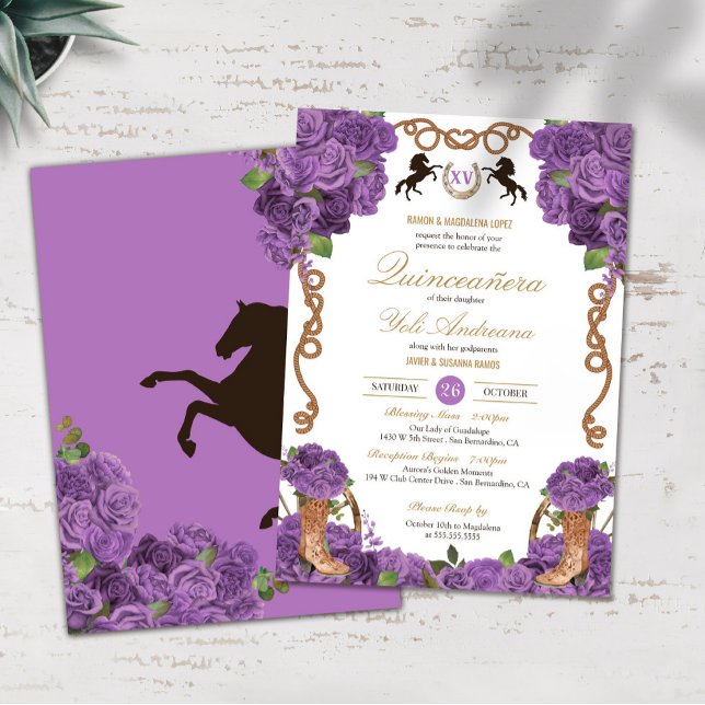 Lavendel Lila Rose Western Charro Quinceanera Einladung (Von Creator hochgeladen)