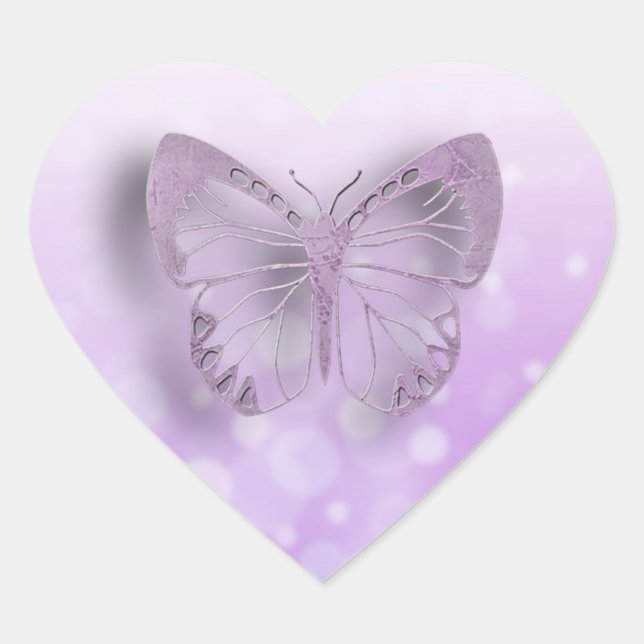Lavendel Lila Schmetterlingskleber Herz-Aufkleber (Vorderseite)
