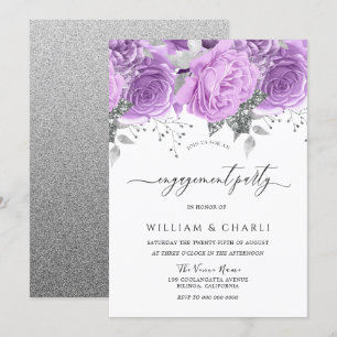 Lavendel Lila Silver Floral Engagement Party Einladung