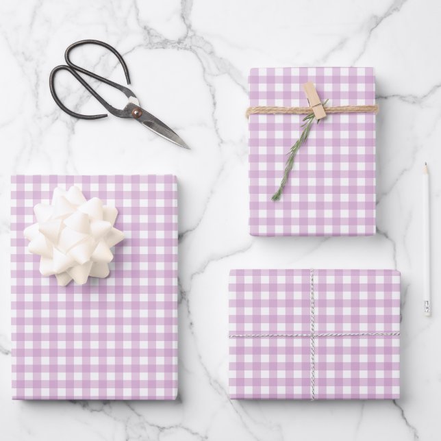 Lavendel Lila Simple Kariert Geschenkpapier Set (Vorderseite)