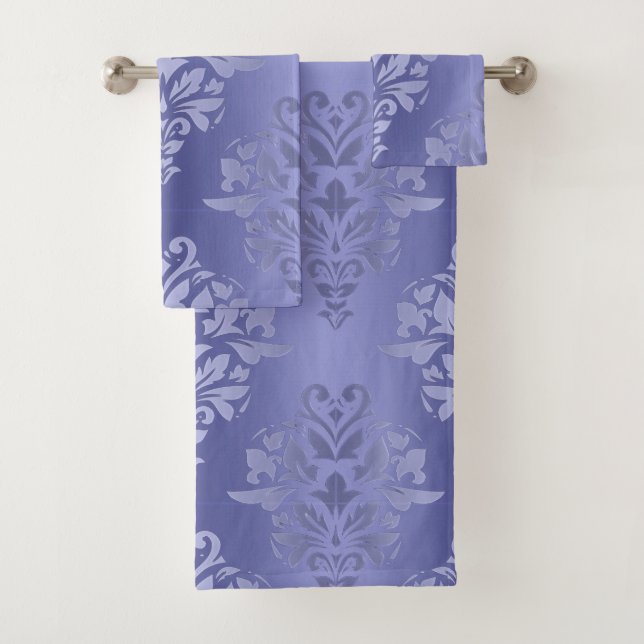 Lavendel-lila Steigungs-Blumendamast-Druck Badhandtuch Set (Insitu)