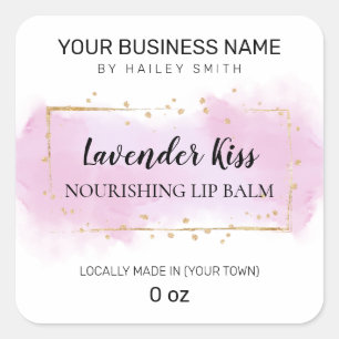 Lavendel Lila und Gold Lip Balm Quadratischer Aufkleber