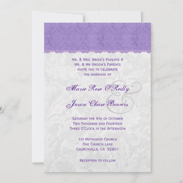 Lavendel Lila und Silver Wedding Template V2 Einladung (Vorderseite)