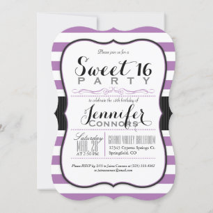 Lavendel Lila und weiße Streifen Sweet 16 Party Einladung