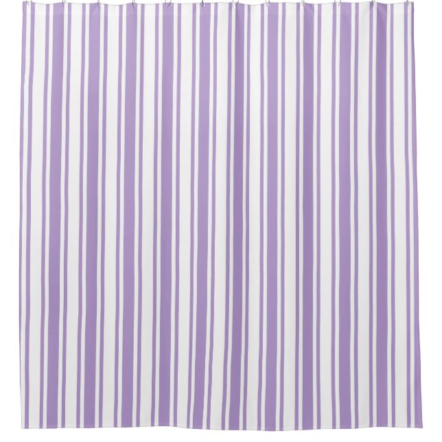Lavendel lila und weiße Süßigkeiten Streifen Duschvorhang (Vorderseite)
