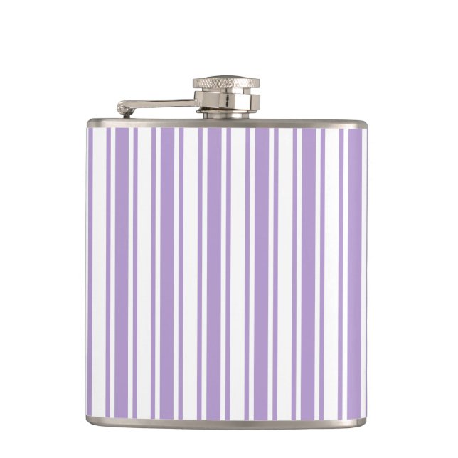 Lavendel lila und weiße Süßigkeiten Streifen Flachmann (Vorderseite)
