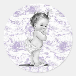 Lavendel Lila Vintag Toile Babyduschaufkleber Runder Aufkleber