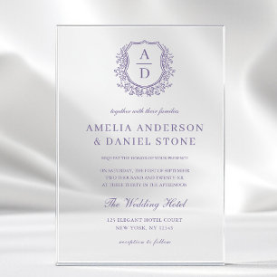 Lavendel Lila Wappen Monogramm Hochzeit Acryleinladungen