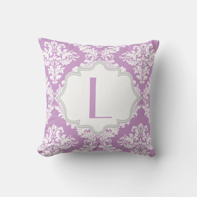 Lavendel-lila, weißer Damastenwurf Kissen (Vorderseite)