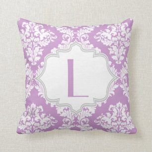 Lavendel-lila, weißer Damastenwurf Kissen