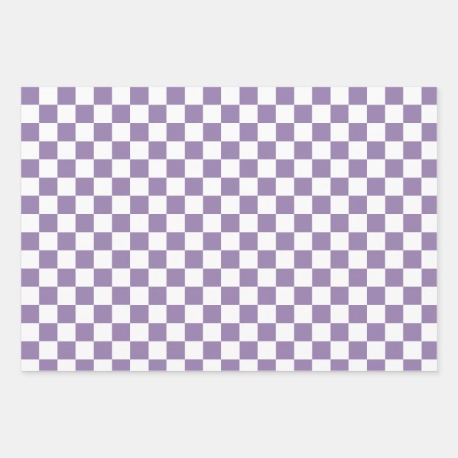 Lavendel Lila White Checkered Geschenkpapier Set (Vorderseite)