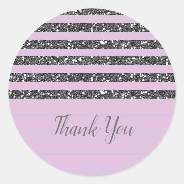 Lavendel Lilac Lila Silver Glitzer Streifen Party Runder Aufkleber (Vorderseite)