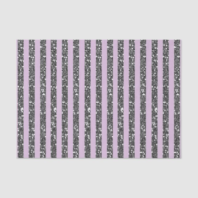 Lavendel Lilac Lila Silver Glitzer Streifen Party Seidenpapier (Vorderseite)