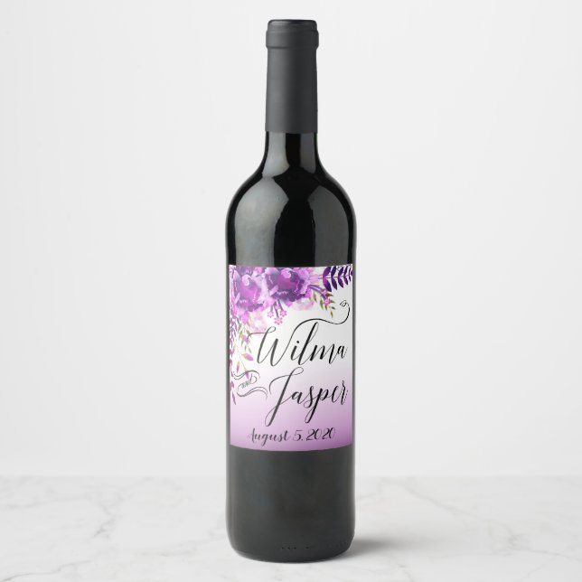 Lavendel Lilac Plum Vines Floral Foliage Weinetikett (Vorderseite)