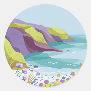Lavendel-Limonen-Küstenklippen-Rundaufkleber Runder Aufkleber