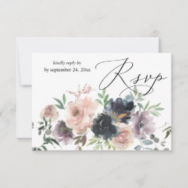Lavendel, Marine und Blush Pink Fall Floral mit Ma RSVP Karte