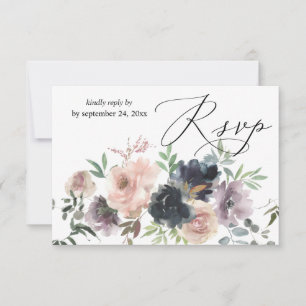 Lavendel, Marine und Blush Pink Fall Floral mit Ma RSVP Karte