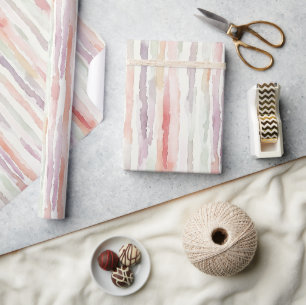 Lavendel-Melon-Rosa-Weiß-Gestreift Geburtstag Geschenkpapier